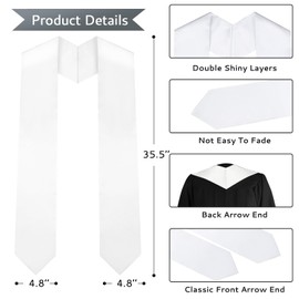 White Graduation Stole, Stoles for Graduation 2025, Graduation Sash, 70" Unisex Adults Plain Custom Grad Stole Customize Class of 2025 for High School College Academic Commencements Choral Accessories