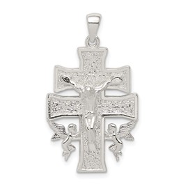 Saris and Things 925 Sterling Silver Polished Mini Caravaca Crucifix Pendant