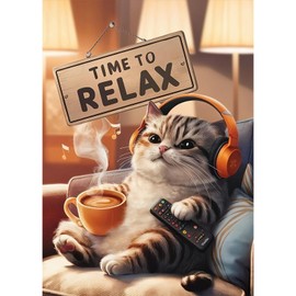 MEIYUDA Cat Diamond Painting Kits for Adults, 5D DIY Relax Cat Diamond Painting Art, Cute Cat Round Full Drill Gem Art Crafts for Home Wall Decor Presents 30x40cm