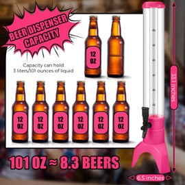 Domensi 6 Pcs Drink Tower Dispenser Mimosa Tower with Ice Tube and bottomless Mimosa lunch Beer Beverage Drink Dispenser Tower Tabletop Liquor Dispenser for Bar Party (3l,Pink)