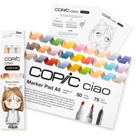 Copic Ciao Layer & Mix Mellow Starter Set, Marker Set with 3 Different Colours, Marker Paper and Drawing Template for Tracing, Includes Getting to Know Exercise Sheet