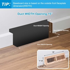 Glooglitter 2 Pcs Wooden Baseboard Register Diffuser Baseboard Floor Register Vent Covers Decorative Wood Pre Finished Red Oak Baseboard Air Supply HVAC for Home Floor (15 Inch)