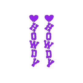 Western Cowboy Cowgirl HOWDY Letters Glitter Drop Dangle Earrings for Women Acrylic Glitter Rodeo Disco Cowboy Hat Earrings Country Concert Party Outfits Jewelry-Love-Purple
