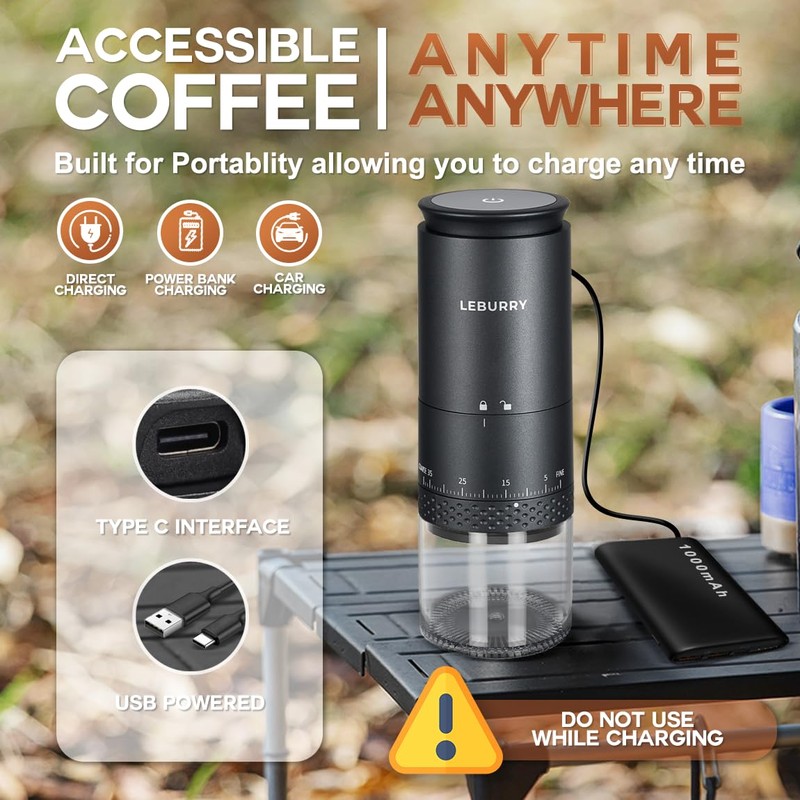 LEBURRY Burr Coffee Grinder - Portable Espresso Grinder with Stainless