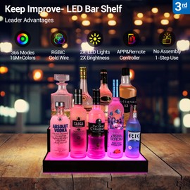 GOH&FTY LED Lighted Liquor Bottle Display Shelf ,APP16inche-2Step LED Bar Shelf with Wireless Remote& Multicolor LED Light ,Liquor Cabinet for Home Bar Accessories,--16inche2 Tier