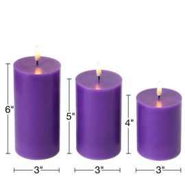 Girimax Purple Flameless Pillar Candles with Remote, Flickering Battery LED Wax Candles Decor Set of 3