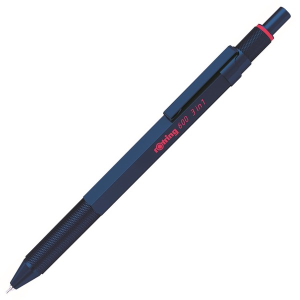 rOtring 2159367 Rottling Multifunction Pen 600 Iron Blue 3 in 1 Ballpoint Pen 2 Colors (Red & Black) & Mechanical Pencils in Gift Box