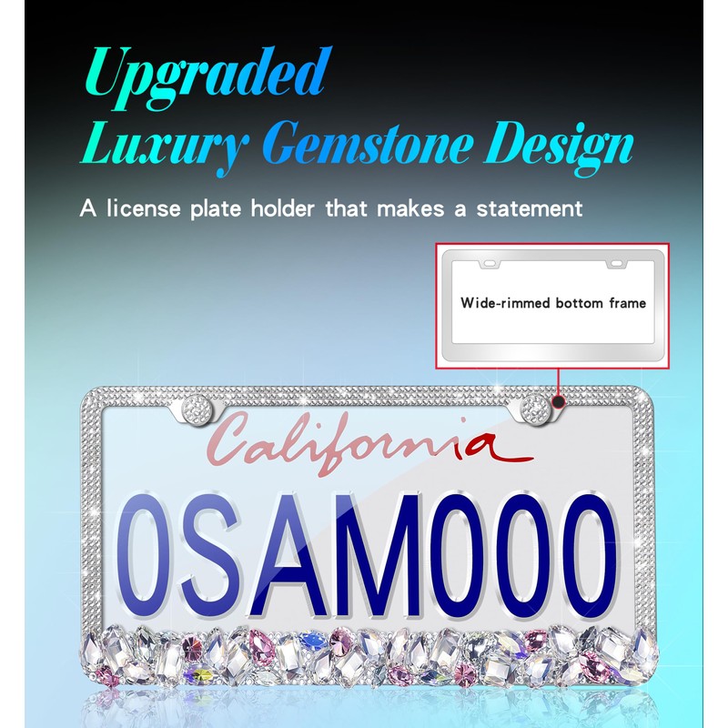 Murimt Sparkly Rhinestone Car License Plate Frames 1 Pack Diamond