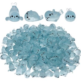 100Pcs Glow in The Dark Mini Seal Figurines,Cute Luminous Resin Sea Animals for Aquarium Decor, DIY Fairy Garden Ocean Creatures (4 Styles Seal Pup)
