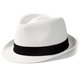 Hcimooy Women's Straw Hat with Short Brim Panama Fedora Beach Sun Trilby Hat for Holiday Gentlemen Roll Up Summer Hat, white l-xl(48-50)