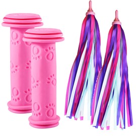1 Pair Scooter Handle and Bike Streamers Set Scooter Grips Bike Hand Grip with Bicycle Handlebar Streamer Bicycle Ribbon Bikes Grips and Tassels Ribbons for Boys Girls Children's Scooters/Bikes