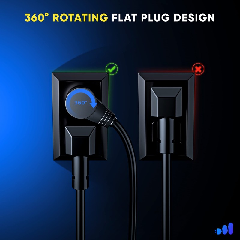 Maximm 360° Rotating Flat Plug Extension Cord 25 ft, Black