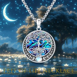 LOOVE Triple Moon Goddess Necklace Sterling Silver Tree of Life Necklace for Women Mother Tree Necklaces Triple Moon Pendant Wiccan Tree of Life Jewelry Gifts