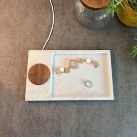 UUMAO Marble Tray Magnetic 15W Wireless Charger, for Magsafe iPhone15/14/13/12 (with PD Adapter) (Wood)