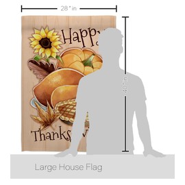 Angeleno Heritage HS137076-BO-02 Happy Feast Fall Thanksgiving Decorative Vertical House, Thick Fabric, Large Flag Set w Eagle Hardware