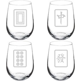 MIP Set of 4 Wine Glass Gift Goblet Mahjong Tiles Collection (17 oz Stemless)