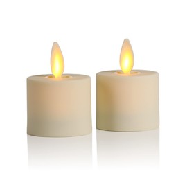 Luminara Flameless LED Tea Light Candle, 1.4" x 2", Pack of 2, Plastic Pearl Ivory, Real Flame, Battery Operated w/Remote Timer Function