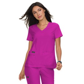 KOI Basics Becca Women's 4-Pocket Stretch Scrub Top Azalea Pink 4X