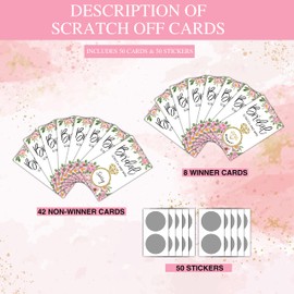 Bridal Shower Scratch Off Game Cards - Glitter Diamond Ring - Blush Pink Floral Wedding Shower Ideas - Bride Shower Party Activities & Supplies - Bachelorette Party Decoration - 50 Pack(13)