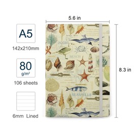 Florence Series Notebook - 5"x 8.25" - Made of sustainable and excellent quality paper, simple and natural design, portable and flexible, suitable for office, school and many other occasions, vintage style, elegant record of life moments - Lines(Oceans)