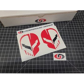 C8 Skull Decals (2-Pack) Mirrored Corvette Racing Flag Jake Skull Stickers LSX LTX Select Color: (Gloss Red & Black)