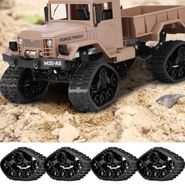 RC Truck Tyres, plplaaoo Upgrade RC Car Tyre Wheel Rubber Crawler Tyre for WPL 1/16 RC Military Truck, 4 Pieces RC Truck Track Wheel, RC Car Accessories Upgrade RC Track RC Car with Tracks 1/16