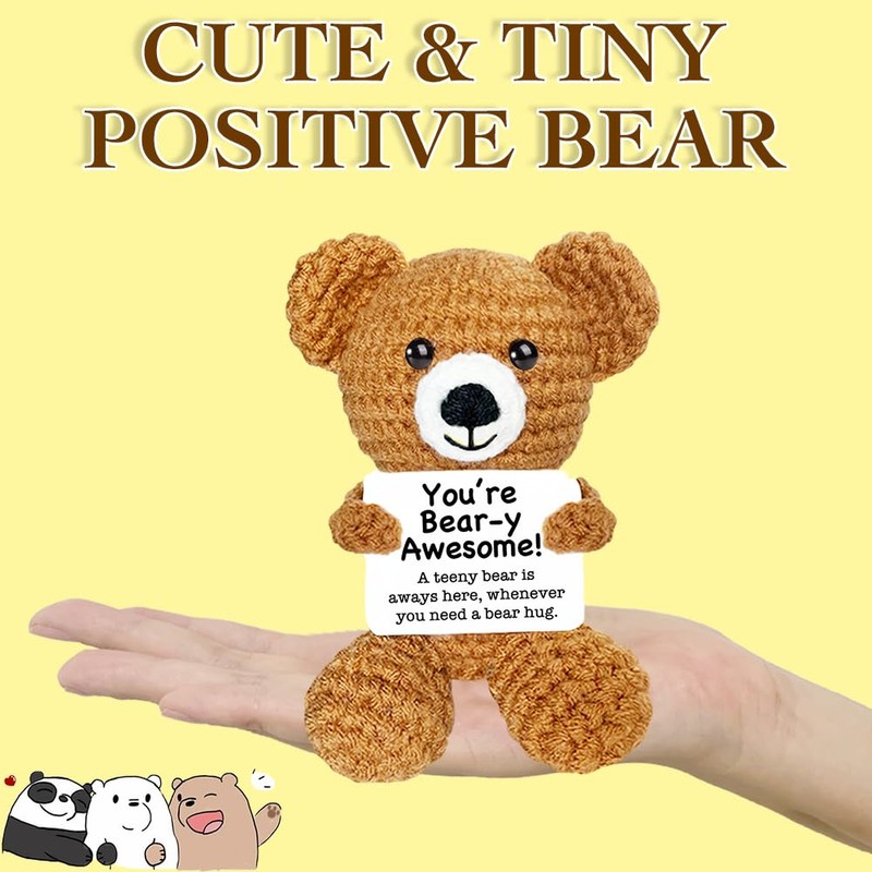AicooFest Positive Crochet Animals Emotional Support Crochet Bear Mini Cute