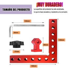 Juego de 6 Escuadras de Posicionamiento 90 Grados, Abrazadera de Esquina Aleación de Aluminio, 140 X 140mm, Abrazadera Fijación Panel Regla Posicionamie (6)