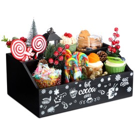 Soaoo Christmas Hot Cocoa Bar Wood Storage Box Hot Chocolate Decorative Box Double Layer Cute Wooden Storage Bins Hot Cocoa Bar Accessories for Home Xmas Holiday Gift Party Supplies (Black)