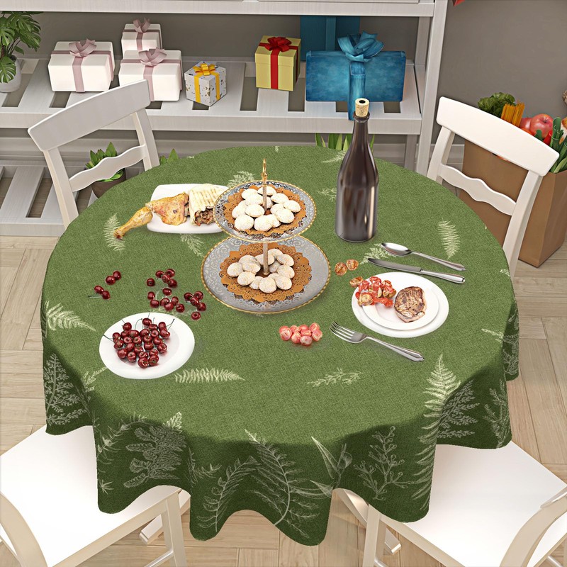 Kawani Spring Summer Leaf Tablecloth Round 60 Inch Green Plant