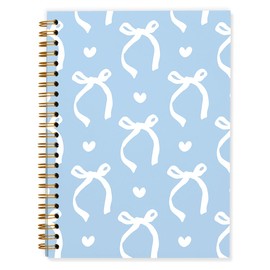 QUICQOD Cute Preppy Blue Bow Notebook Journals Diary,Preppy Cute School Supplies for Teen Girls Women,Coquette Stuff Stationary Hardcover Spiral Notebook 5.5x8.3 Inch