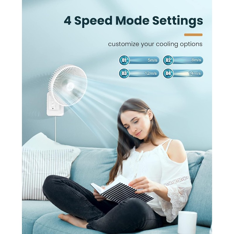 LEMOISTAR 8 Inch Small Wall Mounted Fan with Remote Control,
