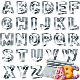 Bakerpan Stainless Steel Alphabet Cookie Cutter Set, Big 3.5 Inch English Letters, 26 Large ABC Cookie Cutters, with Bonus Dough Cutter