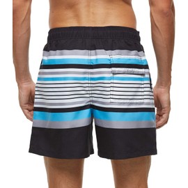 SILKWORLD - Bañador para hombre con bolsillos, Negro/Azul cielo/Blanco a rayas_s1, X-Small