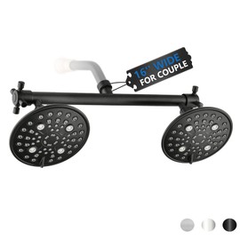 Proox Double Shower Head with Built-in Valve, High Pressure 6 Setting Dual Shower Head Design for Couple on Walk-in Bathroom or Single on Bathtub Bathroom - Matte Black