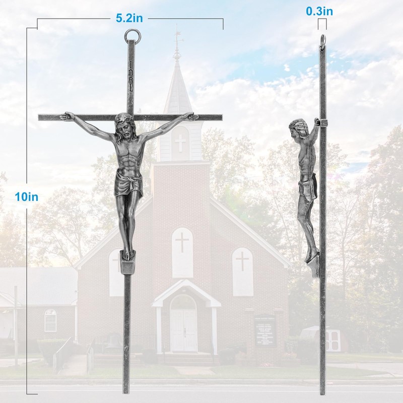 Pietism Crucifix Wall Cross Silver 10 Inches Metal Wall Cross
