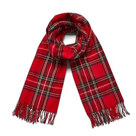Tricel ENGLAND "Conquista Classic Tartan Plaid Unisex Cashmere Wool touch Scarf & Shawl (30cm x 170cm) (Red)