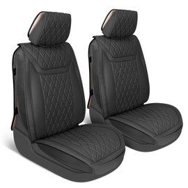 MotorBox Car Seat Covers – Ranch Leatherette Faux Leather Black Seat Covers for Car – Diamond Stitched Cushioned Seat Protectors for Automotive Accessories, Trucks, SUV, Car – Two Front Covers