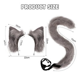 Epokus Plush Cat Ears and Tail Set, Cat Fox Fancy Dress Costume for Women Carnival Theme Party Cosplay Women, gray