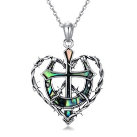 PROESS Horseshoe Cross Necklace 925 Sterling Silver Horse Shoe Pendant Abalone Shell Christian Cross Jewelry Gifts for Women Men for Birthday Christmas