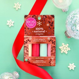 EOS Limited Edition Holiday Lip Balm Variety Pack, 100% Natural & Organic, All-Day Moisture, Made for Sensitive Skin, 0.14 oz, 4-Pack, Clear