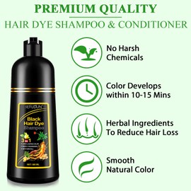 Black Hair Dye Shampoo 3 in 1 – Natural Black Shampoo Hair Dye for Gray Hair Coverage, Black Dye Shampoo for Women & Men, Easy to Use