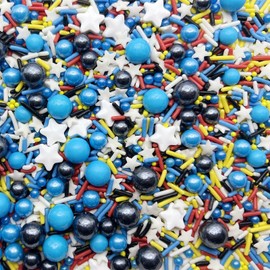 SE Si&Moos Black and Blue Sprinkles Blue and Yellow Sprinkles Red White and Black Soft Jimmy Sprinkles White Star Sprinkles Rainbow Pearl Sprinkles and Jimmy Sprinkles for Decorating Cakes, Cupcakes, Cookies & Desserts 3.17 OZ