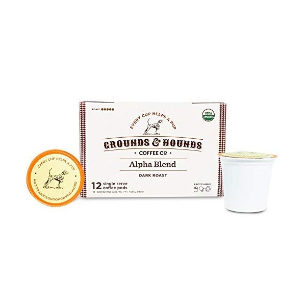 Grounds & Hounds - Cápsulas de café orgánicas de una sola porción, compatibles con máquinas Keurig K Cup, 100 % arábica tostadas por lotes pequeños
