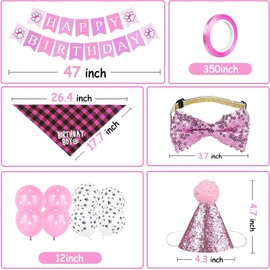 Dog Birthday Party Decoration with Dog Neckerchief Dog Birthday Scarf WOOF Balloons Happy Birthday Banner Paw Print Balloons Bow Tie Collar for Pet Decorations