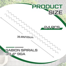 Yaocom 24 Pcs 39.4" x 2" Gabion Cages Spirals 9ga Galvanized Steel Gabion Spirals Wire for Cage Install and Connected for Garden