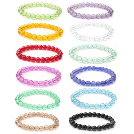 YaeYur 12Pcs Beaded Crystal Bracelets for Women, 8mm Multicolor Glass Beaded Bracelets Beaded Stretch Bracelet Set Round Glass Bead Bracelets Crystal Round Glass Bead Bracelets (12 Colors)