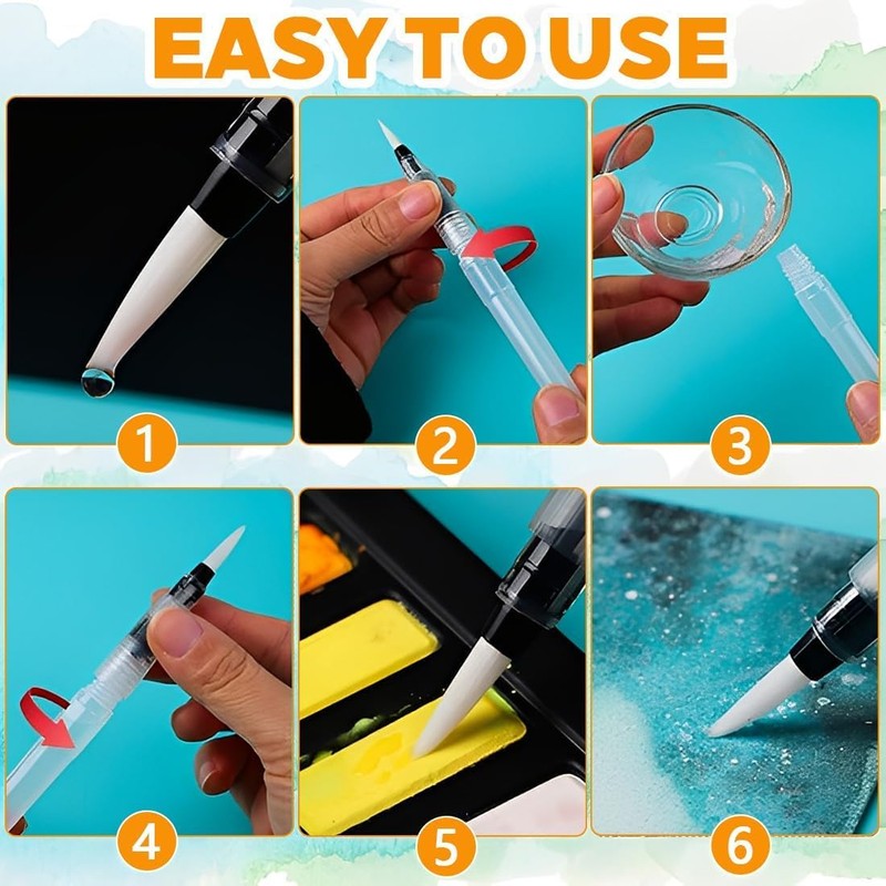 6 PCS Refillable Watercolour Brush Pens Set, Watercolour Pens, Water