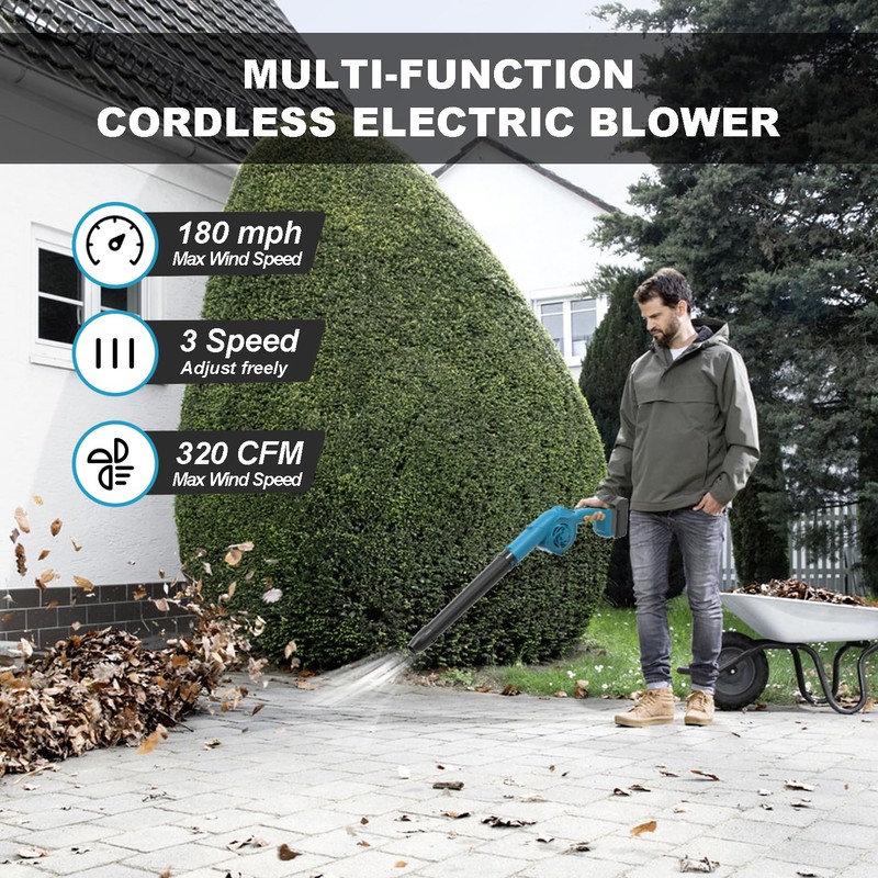 Cordless Leaf Blower, 320 CFM 180 MPH 3 Speed Lightweight