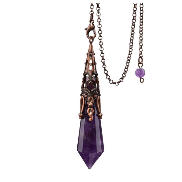 Jovivi Natural Amethyst Crystal 12 Facted Therapy Healing Dowsing Divination Pendulum - Reiki Charged Chakra Balancing Pendant with Chain